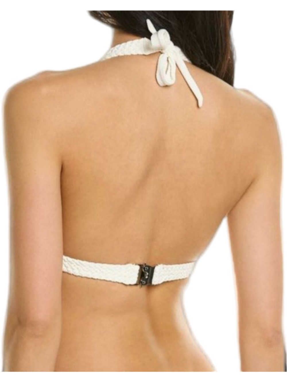 Devon Windsor Ada Bikini Top Womens White Metallic Jacquard Braided Halter Swim - Picture 2 of 9
